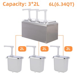 WELKOR 6.34 Quart Condiment Dispenser Pump,Syrup Pump Dispenser with Measuring Cup, Large Capacity Detachable Leak-Proof Design for Sauce, Honey, Syrup,Soy Sauce,Mustard,Cheese (2.11 QT, 3 pumphead)