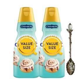 Cinnabon Classic Cinnamon Roll Liquid Coffee Creamer.- Two (2) 32 fl oz Bottles of Creamy Smooth Delightful Coffee Creamer and Candy Freezer Gem Spoon (Cinnabon Classic Cinnamon Roll) Gem Spoon