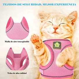 Arnés y correa para gatos, juego de arnés de chaleco suave ajustable a prueba de fugas con tiras reflectantes para gatos grandes, razas pequeñas,...  