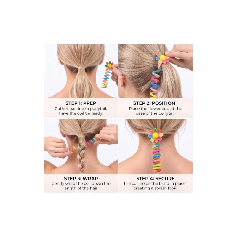 4Pcs Spiral Hair Ties, Multicolor Ponytail Holder