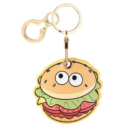BORKUANA Leather Keychain Holder Case Compatible with AirTag,Cute Protective Air Tag Cover with Keyring,Anti-Scratch Finder GPS Tracker Case for Wallet Keys,bag,pets(Hamburger)