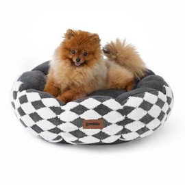 ZOMISIA Large Cat Beds for Indoor Cat, Donut Dog Beds for Small Dog, Round Plush Puppy Bed for Kitten，Anti-Slip Bottom, Grey