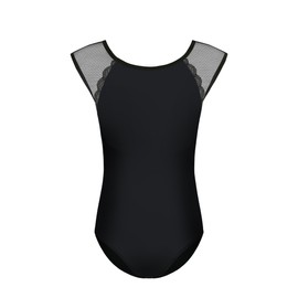 HIPPOSEUS Ballet Leotards for Girls Toddler Mesh Cap Sleeve Dance Leotard Gymnastics Outfits with Hollow Back,XM02-Black, 6-8Years