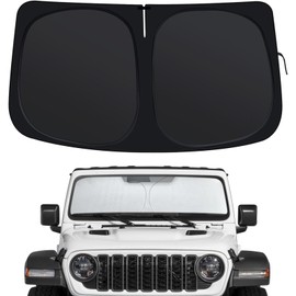 Windshield Sun Shade for Jeep Wrangler JL JLU(2018-2025)/Gladiator JT(2020-2025), Custom Front Window Shades, Foldable Car Sun Shield with Steering Wheel Sunshade to Block UV