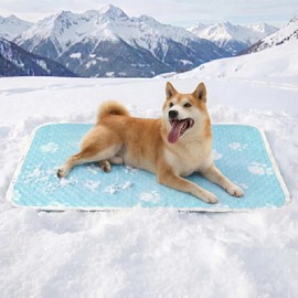 YQLKYMLO Cooling Mat for Large Dog, Waterpoof Q-Max>0.5 Breathable Cold Crate Pad for Puppy Cat, Washable Kennel Bed for Active Pet with Chill Soothing Fabric to Rapid Cooling, 39.3×27.5, Blue