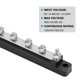 QIMEI-SHOP Busbar 12V-48V DC Busbars Distribution Block Power Distribution Block 150A Busbar with 6 x M6 Connection Bolts for Car RV Boat Black