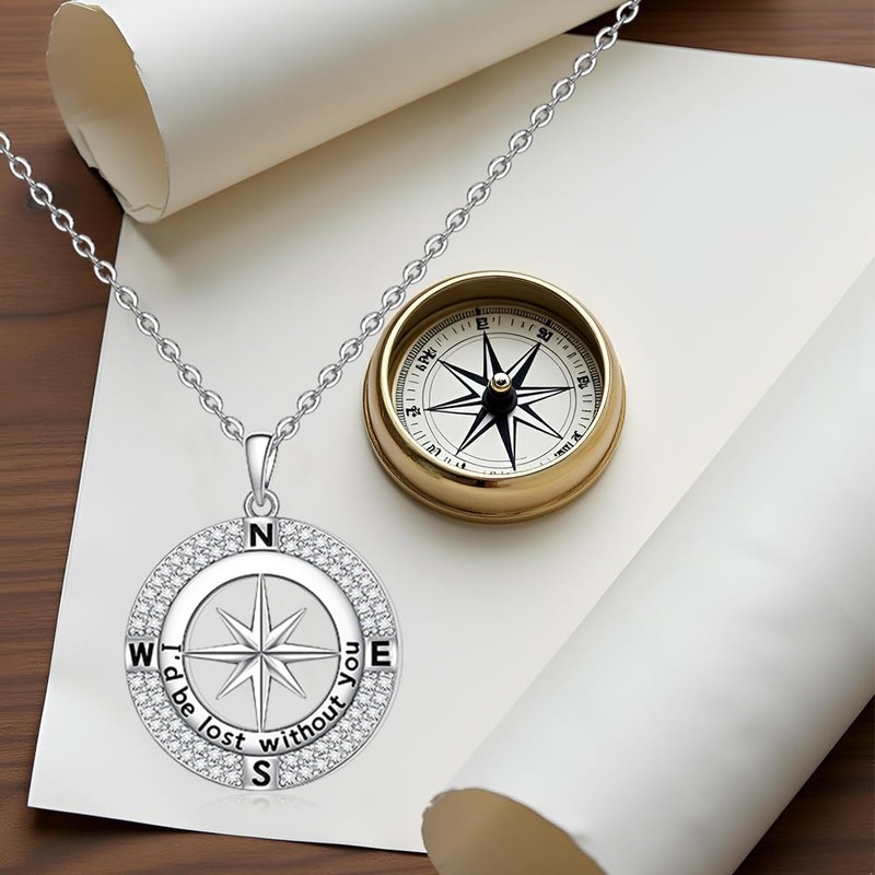 Talonior Compass Necklace for Women Sterling Silver I Would Be
