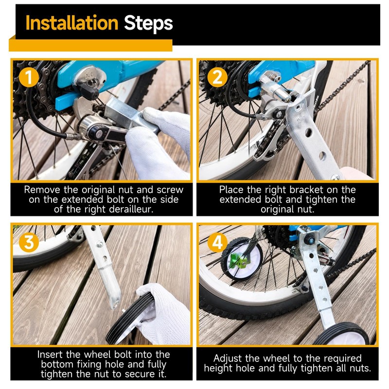 Bike Training Wheels for 18/20/22 Inch Bike, Metal Construction, Universal