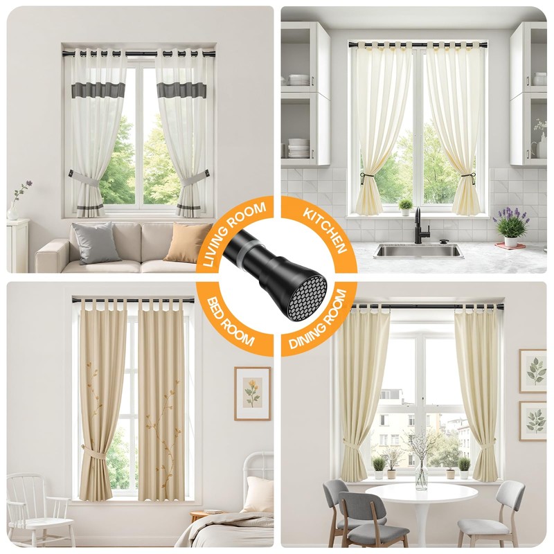 Fvonzn Adjustable Tension Rod 30-64 Inch - Black No-Drill Curtain