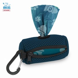 Best Pet Supplies Dog Poop Bag Holder Leash Attachment with 15 Bags, Blue, Reusable Mesh Dispenser Pouch for Travel, Walking, Park, and Outdoor Use, Soft and Durable with Clip-On