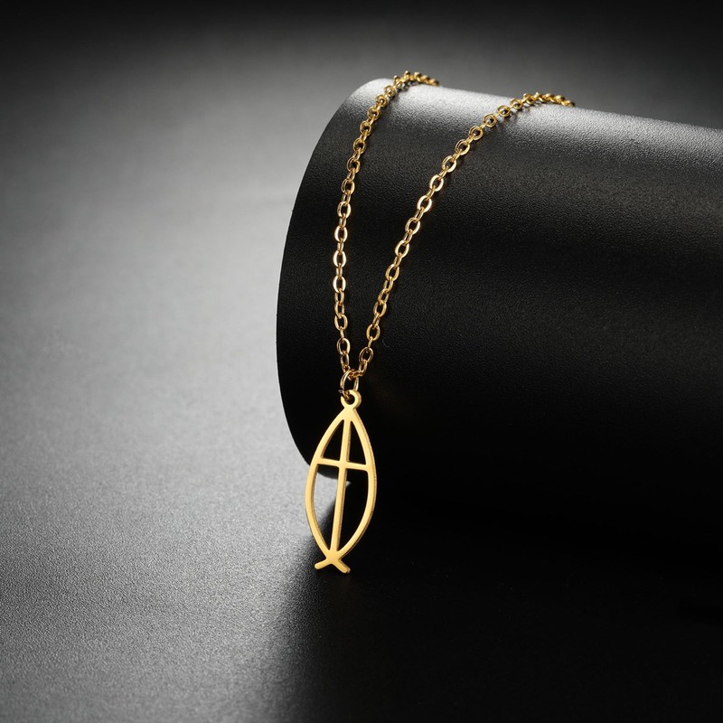 EUEAVAN Ichthus Necklace for Women Christian Jesus Fish Necklace Christ