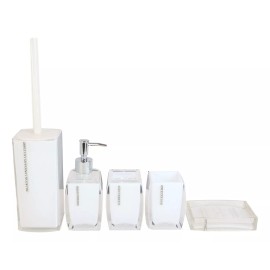 Ebros Gift Stain White Austrian Crystals 6 Piece Chic Bathroom Vanity Accessories Gift Set