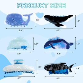 Kogcmeetl 6 Pcs Sea Animal Hair Clips, Cute Large Ocean Hair Claw Clips for Thick or Thin Hair, Marine Life Whale Dolphin Shark Beach Hair Accessories for Women Girls and Ocean Lovers