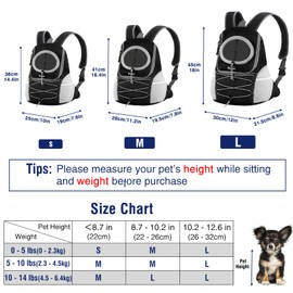 Pawaboo Pet Dog Carrier Backpack, Puppy Dog Travel Front Carrier for Small Medium Dogs Cats, Adjustable Breathable Dog Carrying Backpack with Safety Strips for Hiking, Walking (Black S Up to 5 lbs)