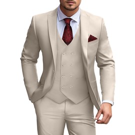 Men Formal Tuxedo Set Party Business Suits Suits for Men 3 Piece Beige S