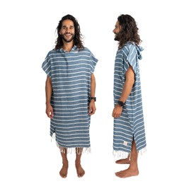 Nova Blue Surf Poncho – Navy & White Striped Surf Poncho Men – Large Adult Hooded Beach Towel Adult (33 x 44) – 100% Turkish Cotton Surf Towel Changing Robe for Surf Beach Pool and Swim