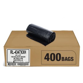 Aluf Plastics T-Tough Roll Pack Low Density Repro Blend Star Seal Coreless Rolls Bag, 56 Gallon Capacity, 47" Length x 43" Width, XXH Strength, Black (Pack of 400)