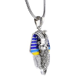 Bling Cartel Masked Pharaoh Gangster Iced Thug Pendant Silver Tone Necklace 36 Inch Long Franco Hip Hop Chain