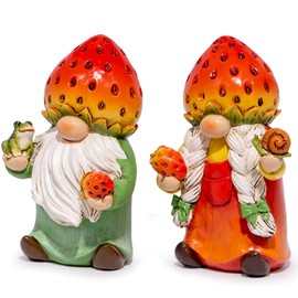 Hodao 2PCS Strawberry Gnomes Decoration Summer Elf Figurines Gifts for Home Spring Lively Garden Decor for Outdoor, Mom, Mother (Green-Orange)