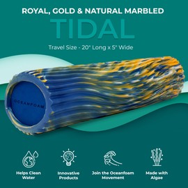 Oceanfoam Tidal Roller - Royal, Gold & Natural Marbled - Muscle Massage Foam Roller for Back Pain & Stretching - Firm & Ergonomic Wide Wave Textured - Yoga, Athletics, & Wellness - Full Size, 20" x 5"