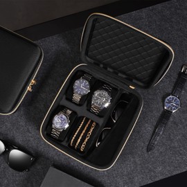 ProCase Travel Watch Case, 4 Slots Hard Shell Storage Case for Watch Glasses Accessories, Zippered Organizer Bag for Women Man -Black