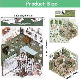 DIY 3D House Stickers, 4 Sets 3D Sticker Scenes, 3D Stickers Scene Make Your Own Mini Room Scenes Supermarket Coffee Shop Restaurant Bookstore for Adult Relief Stress Pass The Time