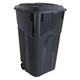 H-Tough Hyper Tough 32 Gallon Wheeled Heavy Duty Plastic Garbage Can, Attached Lid,Black