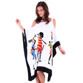 SHU-SHI Womens Poncho Dress Loose Beach Cover Up Short Cold Shoulder Tunic, Women Design White, One Size