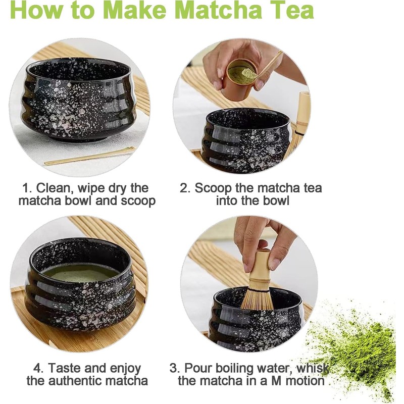 METOY Matcha Whisk Set, 4pcs Japanese Tea Set,Matcha Whisk,Traditional Scoop,
