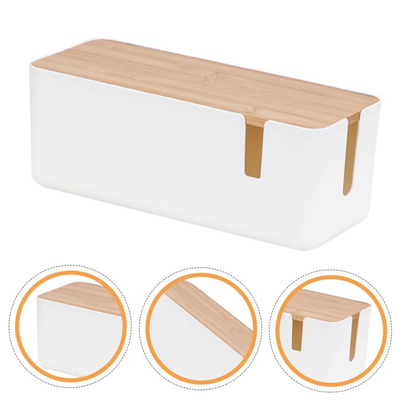Angoily Bamboo Lid Power Charging Data Cable Storage Box Cable