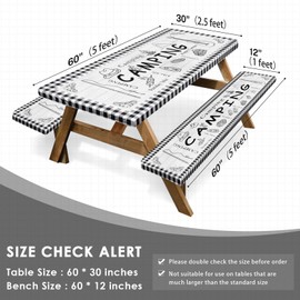 Britown Picnic Table Cover with Bench Covers Elastic Edges, Farm Plaid Fitted Table Cover, Outdoor Patio Camping Essentials 60 Inch 3PCS, Waterproof Camping Fitted Tablecloth with Drawstring Bag