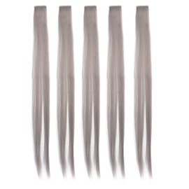 Clip Recto Para El Cabello 5 Piezas De Extensiones De Cabello De Color Brillante Pelucas Extensiones De Cabello Para Niños Niñas Cosplay Fiesta Cabello Humano Natural Extensiones De(Abuela ceniza)