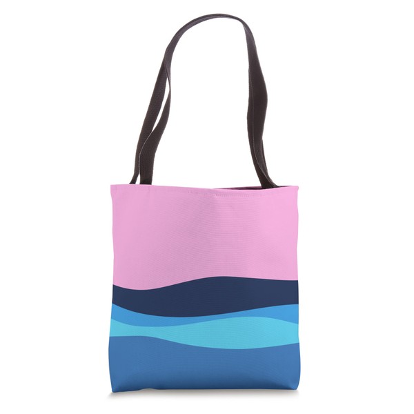 Colorful Abstract Blue Striped Ocean Waves Under Pink Sky Tote