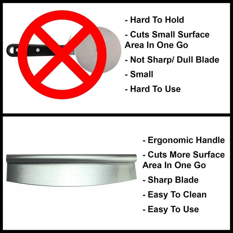 Huji 14" Pizza Cutter Rocker Style Heavy Duty Knife Blade