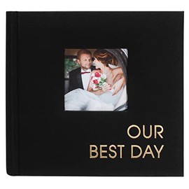 Malden International Designs 1 Up 4x6 Our Best Day Black Fabric Photo Album With Memo Writing Areas Hard Cover 3 x 3 inch Front Cover Photo Pocket