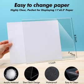 Qilery 12 Pcs Horizontal 11 x 8.5 Inch Acrylic Sign Holder, Standing Sign Holder Table Top Transparent Plastic Document Slant Back Display Stand for Workers Teachers Office School Menu Desktop