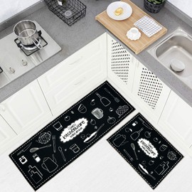 Carvapet 2 Piec Non-Slip Kitchen Rug TPR Non-Skid Backing Mat for Doorway Bathroom Runner Rug Set, Geometric Design (17"x48"+17"x24")