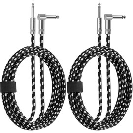 CeMeow 2Pack Guitar Cable 6ft 1/4 Inch Guitar Cord Straight to Right Angle Instrument Cable with Braided Tweed and Anti-Kinking Design,Black White