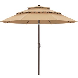 ABCCANOPY 11Ft 3 Tiers Market Umbrella, Outdoor Table Umbrella for Patio, Deck, Backyard (Khaki)