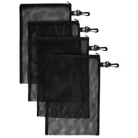 PALTERWEAR Mesh Zipper Bag with Clip - For Camping Outdoor Snorkeling - Set of 4 (Black, 10 x 15 inch)