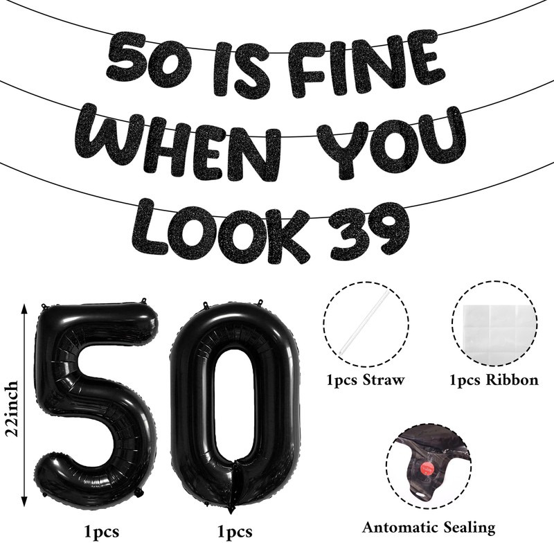 Holkcog 50th birthday black pull flag aluminum film banner set