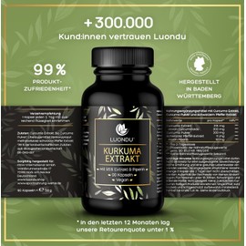Turmeric Capsules - 90 Curcuma Extract Capsules Extra High Dose & Vegan - Organic Turmeric Powder, Piperine and Black Pepper I Curcumin Content Equivalent to 10,000mg Turmeric - 95% Extract