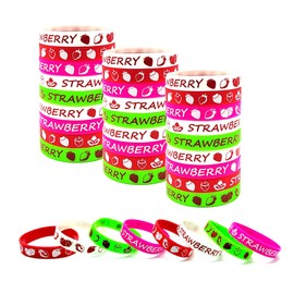 BignzwUra 24PCS Strawberry Cutie Silicone Wristbands Rubber Bracelets Bulk Birthday Party Favors and Supplies Fruit Thank You Berry Much Sweet Events Carnival Baby Shower Decorations Goodie Bag