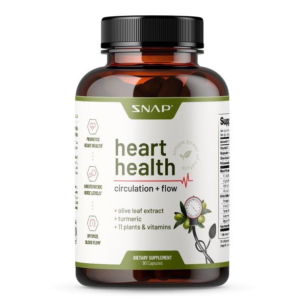 Snap Supplements Heart Health Support, Formulated to Promote Healthy Blood Flow Naturally, Support Healthy Blood Circulation & Oxidative Stress, Olive Leaf Extract, Turmeric & Other Vitamins, 90 Count