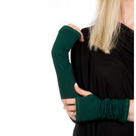Forgotten Cotton Long Jersey Fingerless Gloves (Dark Green)