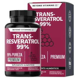 Trans-Resveratrol 99% | Alta Concentración de Resveratrol Blanco | Cápsulas Veganas | Calidad Premium | Beyond Vitamins | 2 meses - 60 Cápsulas