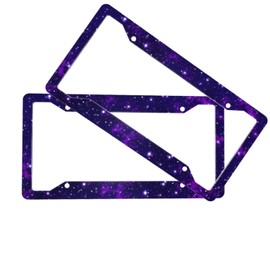 Purple Galaxy License Plate Frame Aluminum Metal License Plate Frames for Women Fits Standard Us Vehicles (Set of 2, 12.3" x 6.3")
