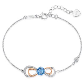 LOUISA SECRET Rose Gold Infinity Heart Bracelet for Women, Adjustable Chain 925 Sterling Silver Link Birthstone Bracelets, Best Valentine's Day Anniversary Birthday Jewelry Gifts for Women Mom Wife Her