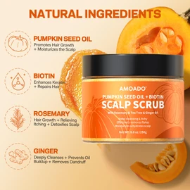 AMOADO Scalp Scrub, Pumpkin Seed Oil Scalp Exfoliator With Biotin & Rosemary, Sulfate Free Scalp Detox for Itchy Scalp & Dandruff & Buildup Removal & Hair Growth, Hair Scrub with Scrubber
