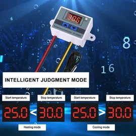 Alinan 2pcs 24V XH-W3001 Digital LED Temperature Controller Mini Thermostat Switch with Waterproof NTC 10K Thermistor Sensor Temperature Probe, -50℃ to 110℃ Heating/Cooling Temperature Control